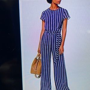Michael Kors Georgette Striped Jumpsuit Navy/white